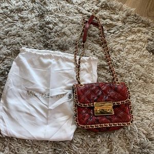 Michael Kors Red Snake Print Shoulder Purse